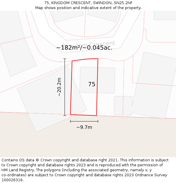75, KINGDOM CRESCENT, SWINDON, SN25 2NF: Plot and title map