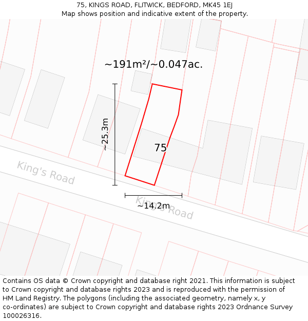 75, KINGS ROAD, FLITWICK, BEDFORD, MK45 1EJ: Plot and title map
