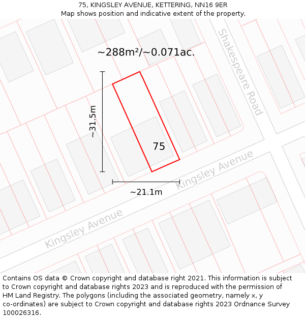 75, KINGSLEY AVENUE, KETTERING, NN16 9ER: Plot and title map