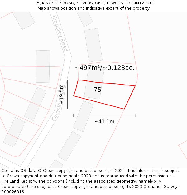75, KINGSLEY ROAD, SILVERSTONE, TOWCESTER, NN12 8UE: Plot and title map