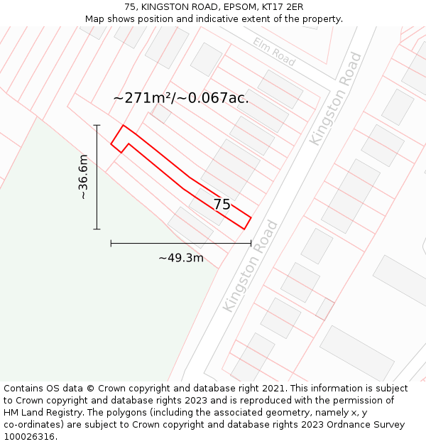 75, KINGSTON ROAD, EPSOM, KT17 2ER: Plot and title map
