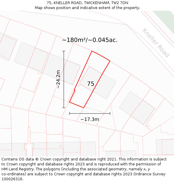 75, KNELLER ROAD, TWICKENHAM, TW2 7DN: Plot and title map