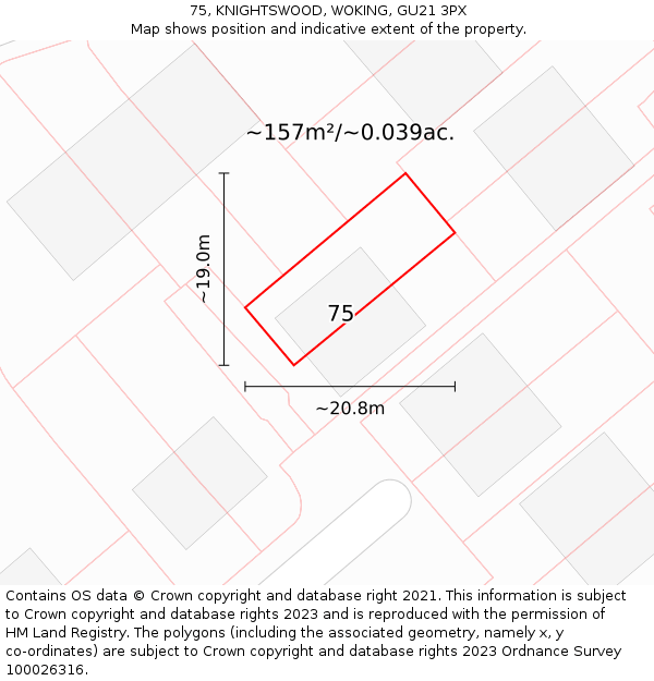 75, KNIGHTSWOOD, WOKING, GU21 3PX: Plot and title map