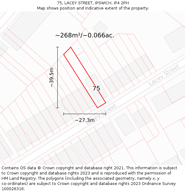 75, LACEY STREET, IPSWICH, IP4 2PH: Plot and title map
