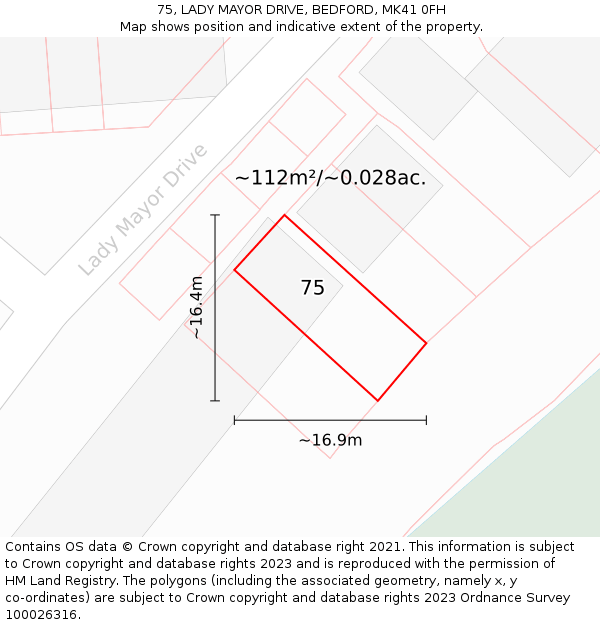 75, LADY MAYOR DRIVE, BEDFORD, MK41 0FH: Plot and title map