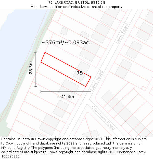 75, LAKE ROAD, BRISTOL, BS10 5JE: Plot and title map