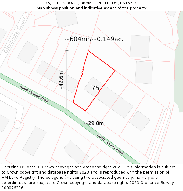 75, LEEDS ROAD, BRAMHOPE, LEEDS, LS16 9BE: Plot and title map