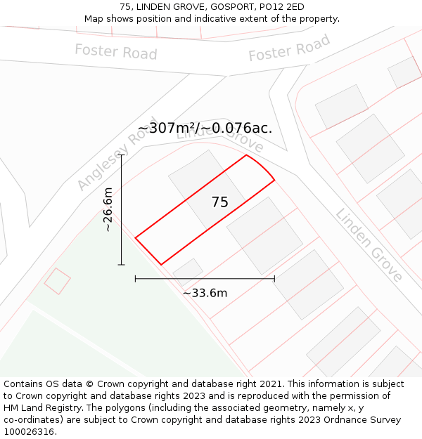 75, LINDEN GROVE, GOSPORT, PO12 2ED: Plot and title map