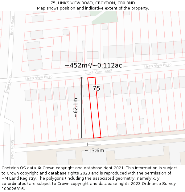 75, LINKS VIEW ROAD, CROYDON, CR0 8ND: Plot and title map