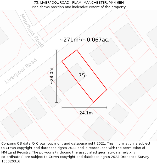 75, LIVERPOOL ROAD, IRLAM, MANCHESTER, M44 6EH: Plot and title map