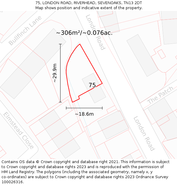 75, LONDON ROAD, RIVERHEAD, SEVENOAKS, TN13 2DT: Plot and title map