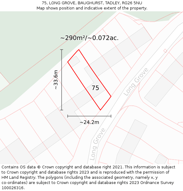 75, LONG GROVE, BAUGHURST, TADLEY, RG26 5NU: Plot and title map
