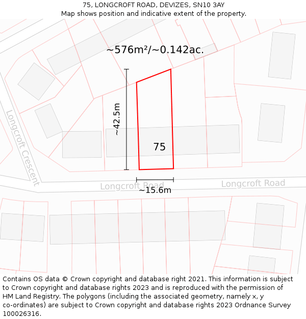 75, LONGCROFT ROAD, DEVIZES, SN10 3AY: Plot and title map