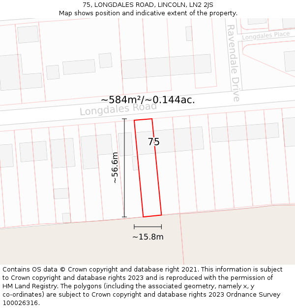 75, LONGDALES ROAD, LINCOLN, LN2 2JS: Plot and title map