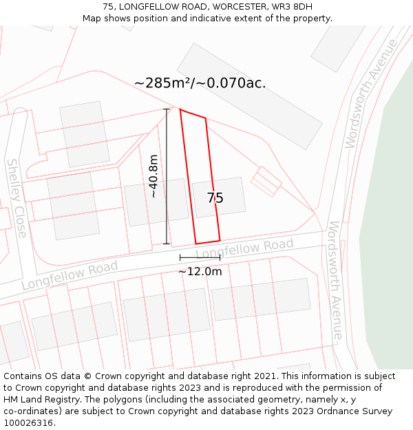 75, LONGFELLOW ROAD, WORCESTER, WR3 8DH: Plot and title map