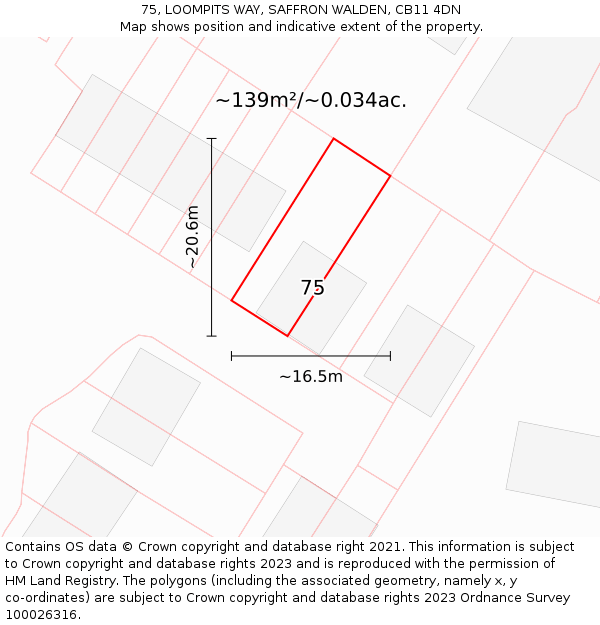 75, LOOMPITS WAY, SAFFRON WALDEN, CB11 4DN: Plot and title map