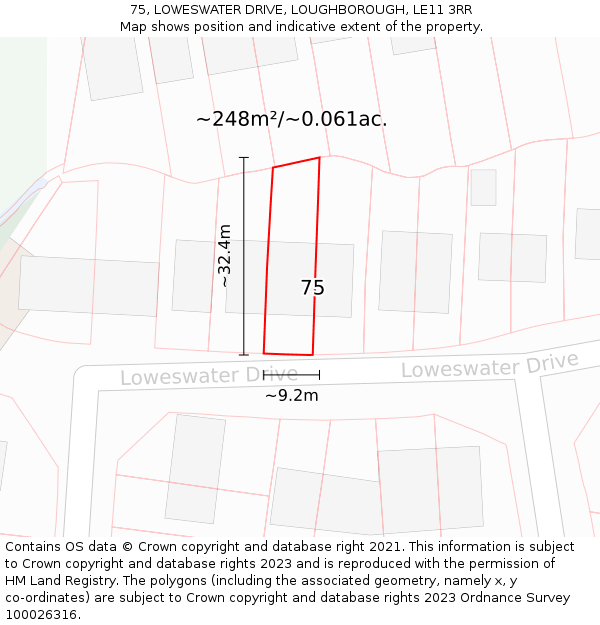 75, LOWESWATER DRIVE, LOUGHBOROUGH, LE11 3RR: Plot and title map