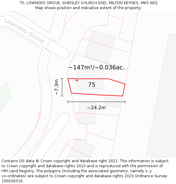 75, LOWNDES GROVE, SHENLEY CHURCH END, MILTON KEYNES, MK5 6EQ: Plot and title map
