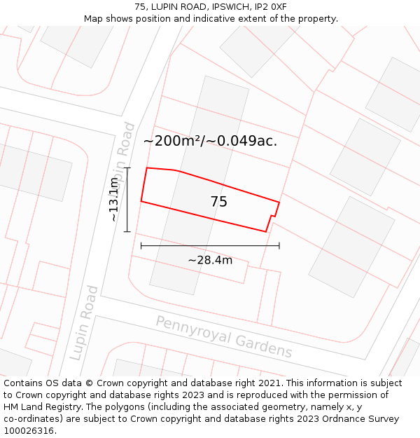 75, LUPIN ROAD, IPSWICH, IP2 0XF: Plot and title map