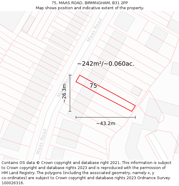 75, MAAS ROAD, BIRMINGHAM, B31 2PP: Plot and title map