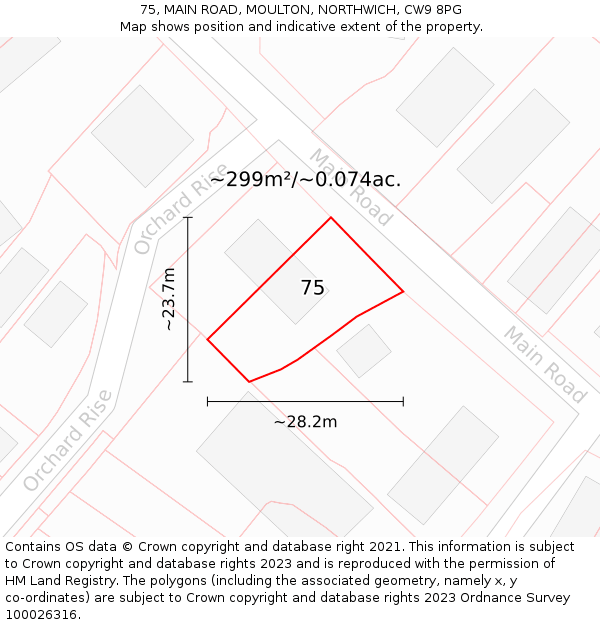75, MAIN ROAD, MOULTON, NORTHWICH, CW9 8PG: Plot and title map