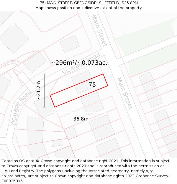 75, MAIN STREET, GRENOSIDE, SHEFFIELD, S35 8PN: Plot and title map