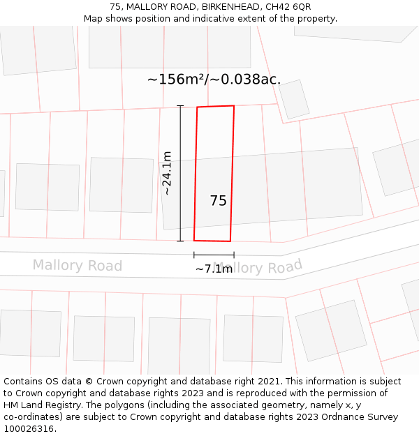 75, MALLORY ROAD, BIRKENHEAD, CH42 6QR: Plot and title map