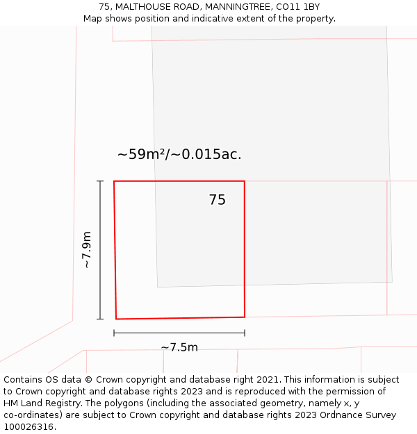 75, MALTHOUSE ROAD, MANNINGTREE, CO11 1BY: Plot and title map