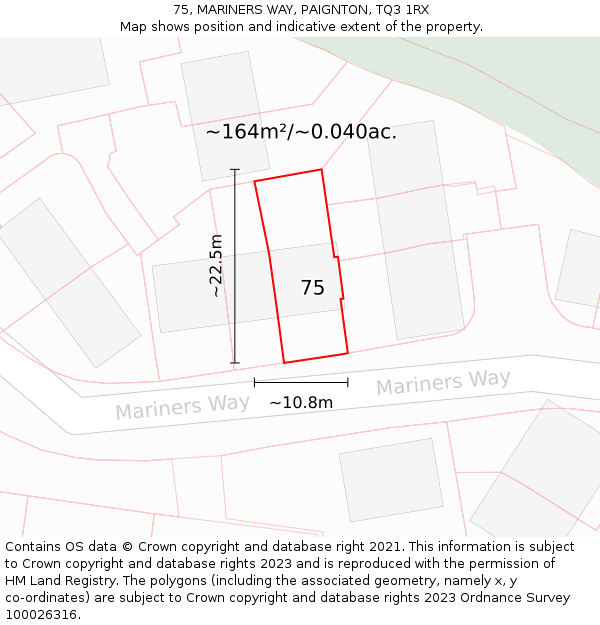 75, MARINERS WAY, PAIGNTON, TQ3 1RX: Plot and title map