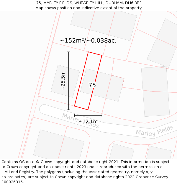 75, MARLEY FIELDS, WHEATLEY HILL, DURHAM, DH6 3BF: Plot and title map