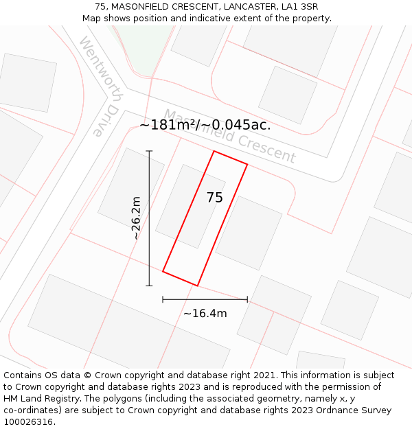 75, MASONFIELD CRESCENT, LANCASTER, LA1 3SR: Plot and title map
