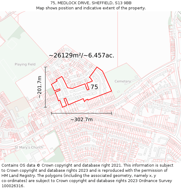75, MEDLOCK DRIVE, SHEFFIELD, S13 9BB: Plot and title map