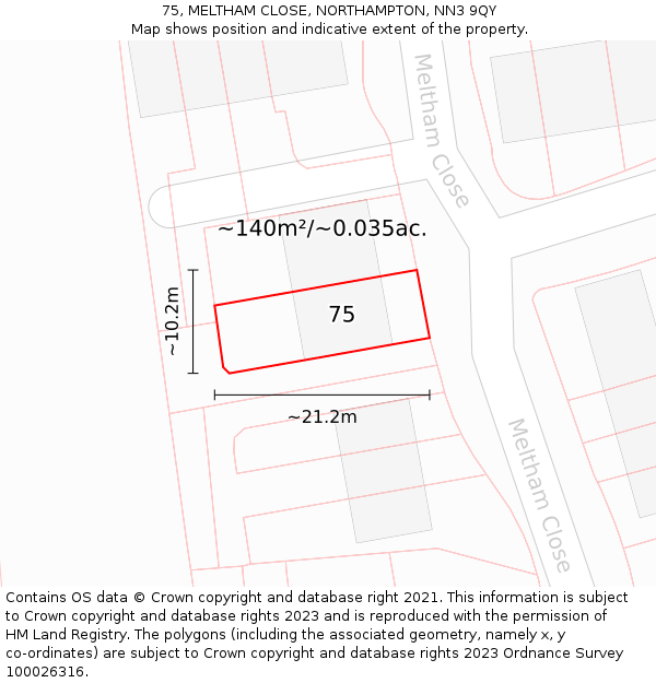 75, MELTHAM CLOSE, NORTHAMPTON, NN3 9QY: Plot and title map