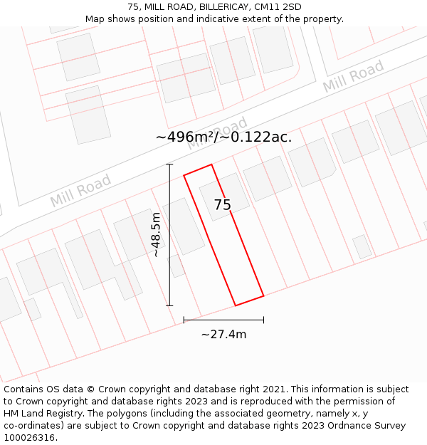75, MILL ROAD, BILLERICAY, CM11 2SD: Plot and title map