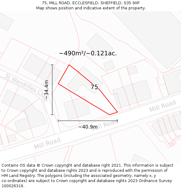 75, MILL ROAD, ECCLESFIELD, SHEFFIELD, S35 9XP: Plot and title map