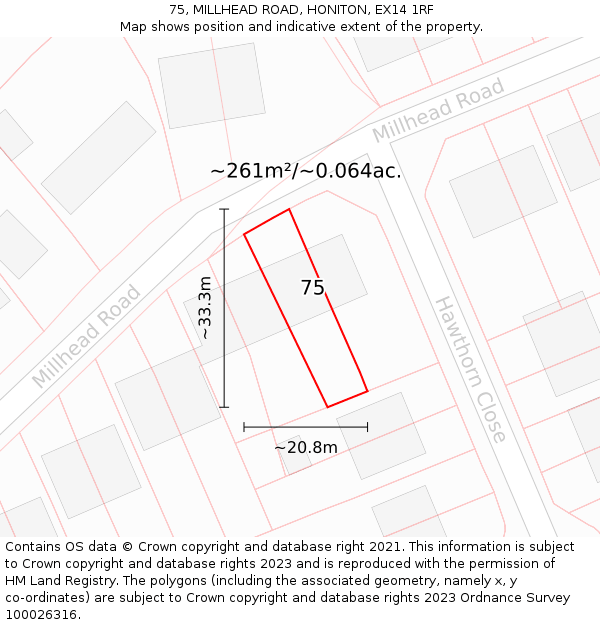 75, MILLHEAD ROAD, HONITON, EX14 1RF: Plot and title map