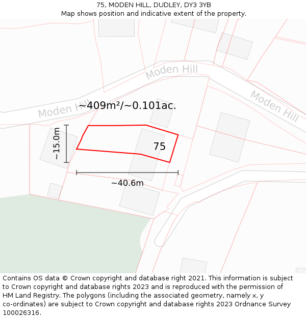 75, MODEN HILL, DUDLEY, DY3 3YB: Plot and title map