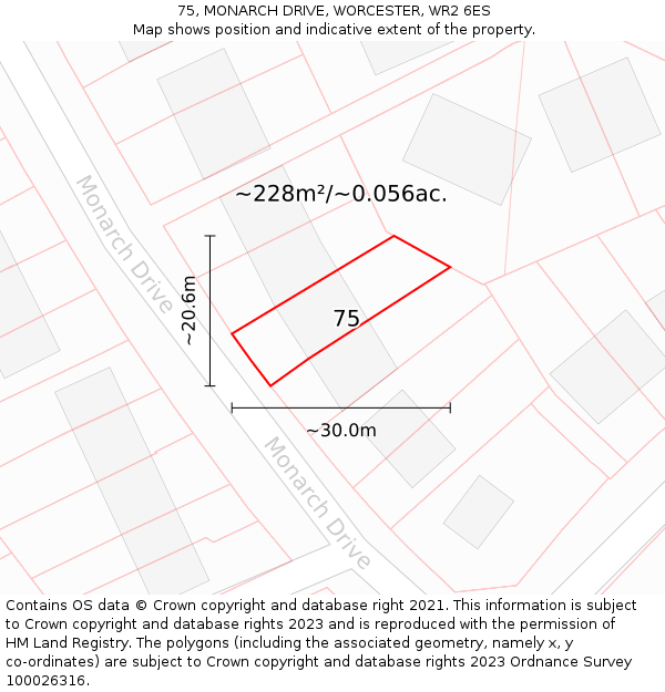 75, MONARCH DRIVE, WORCESTER, WR2 6ES: Plot and title map