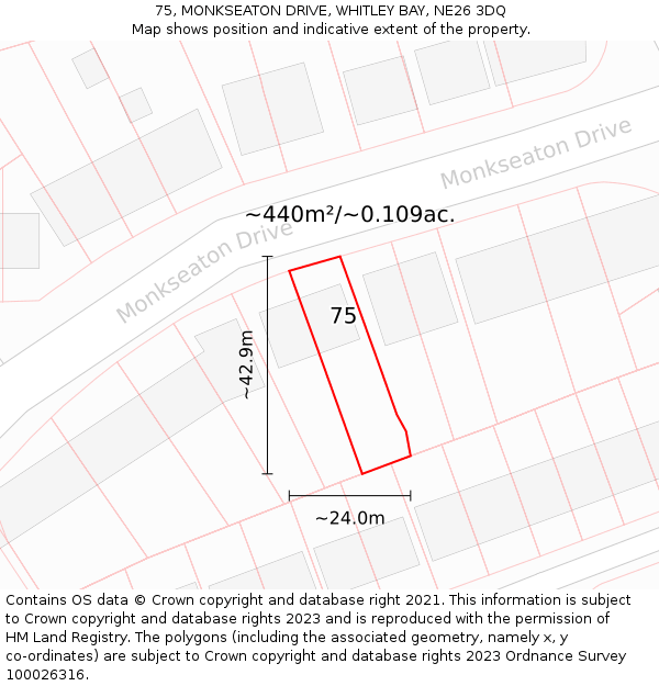 75, MONKSEATON DRIVE, WHITLEY BAY, NE26 3DQ: Plot and title map