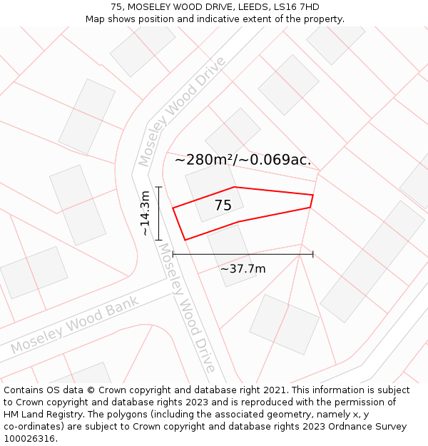 75, MOSELEY WOOD DRIVE, LEEDS, LS16 7HD: Plot and title map