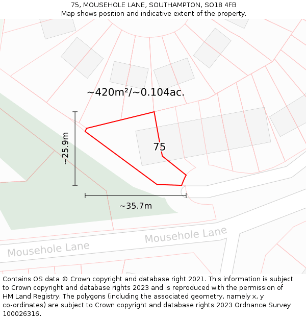 75, MOUSEHOLE LANE, SOUTHAMPTON, SO18 4FB: Plot and title map