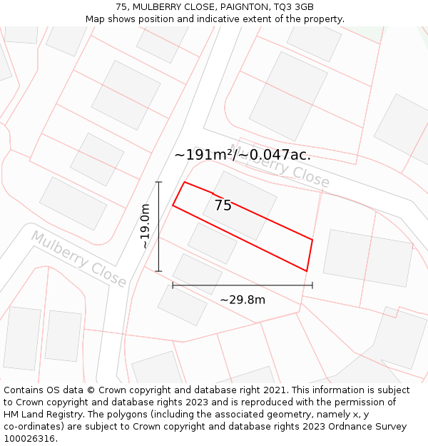 75, MULBERRY CLOSE, PAIGNTON, TQ3 3GB: Plot and title map