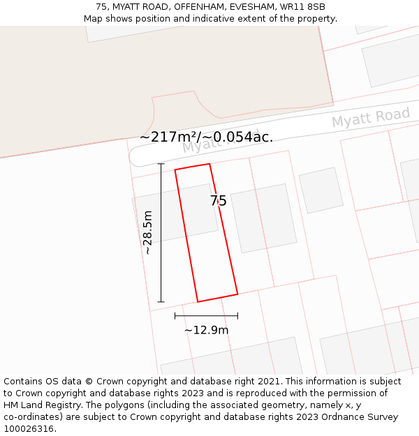75, MYATT ROAD, OFFENHAM, EVESHAM, WR11 8SB: Plot and title map