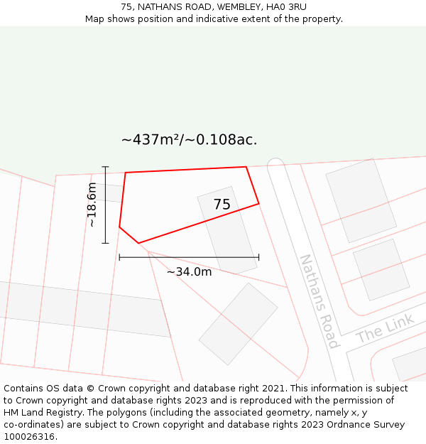 75, NATHANS ROAD, WEMBLEY, HA0 3RU: Plot and title map