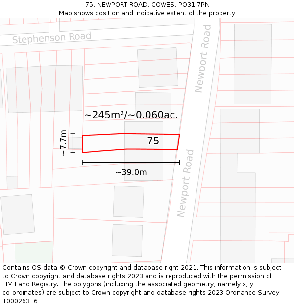 75, NEWPORT ROAD, COWES, PO31 7PN: Plot and title map