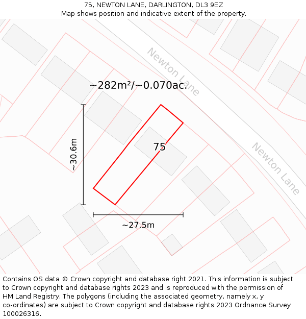 75, NEWTON LANE, DARLINGTON, DL3 9EZ: Plot and title map
