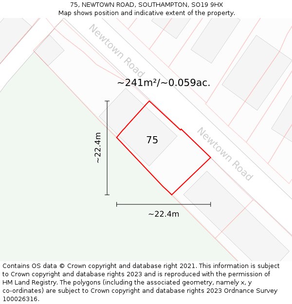 75, NEWTOWN ROAD, SOUTHAMPTON, SO19 9HX: Plot and title map