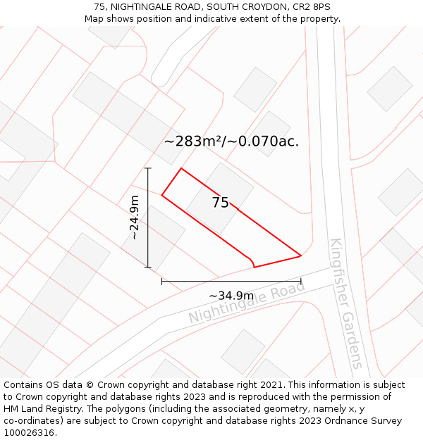 75, NIGHTINGALE ROAD, SOUTH CROYDON, CR2 8PS: Plot and title map
