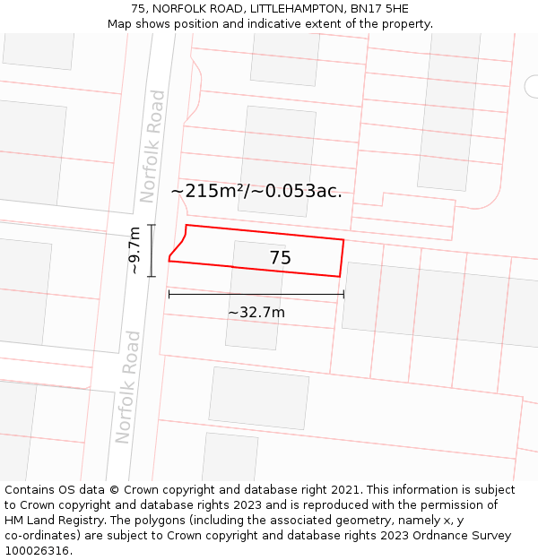 75, NORFOLK ROAD, LITTLEHAMPTON, BN17 5HE: Plot and title map