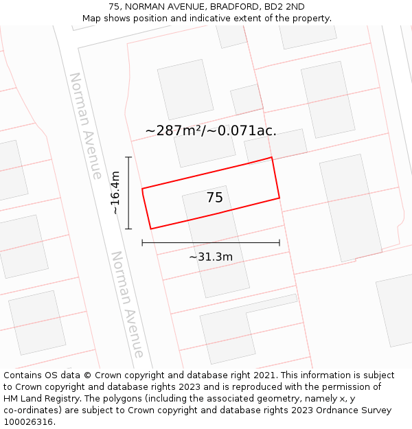 75, NORMAN AVENUE, BRADFORD, BD2 2ND: Plot and title map